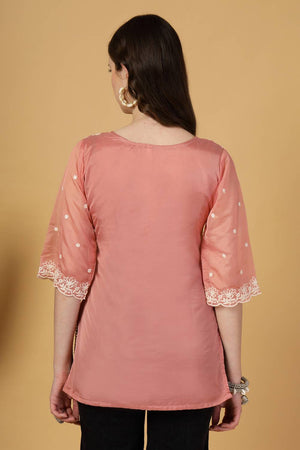 Rust Embroidered Organza Tops & Tunics