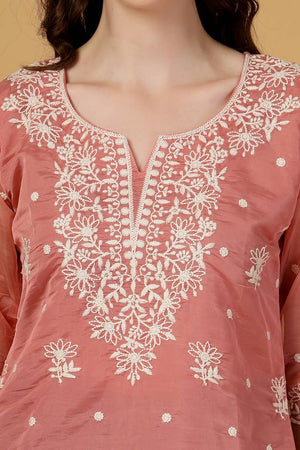 Rust Embroidered Organza Tops & Tunics