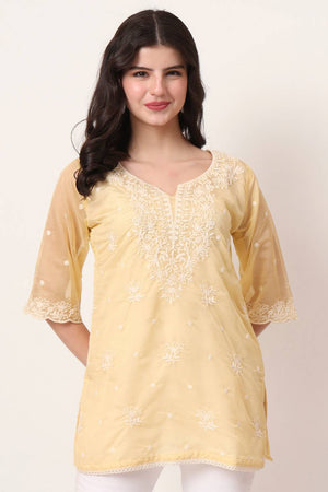 Yellow Embroidered Organza Tops & Tunics