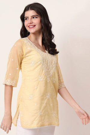 Yellow Embroidered Organza Tops & Tunics