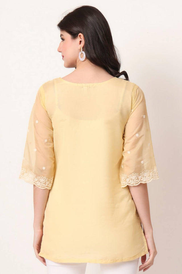 Yellow Embroidered Organza Tops & Tunics
