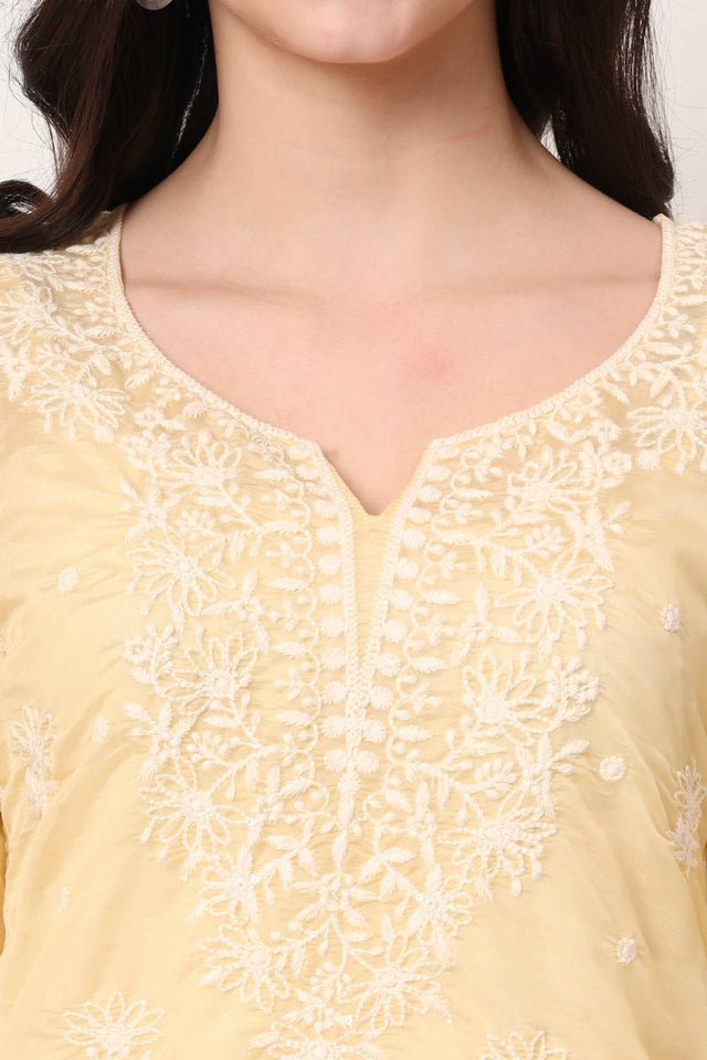 Yellow Embroidered Organza Tops & Tunics