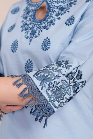 Blue Solid Cotton Kurti Pant Set