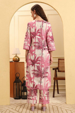 Pink Printed Cotton Straight Cut Suit Set