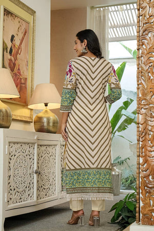 Yellow Floral Printed Cotton Straight Cut Suit Set