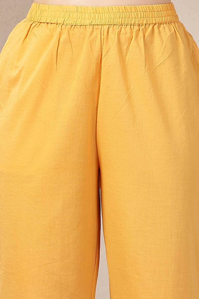 Yellow Floral Printed Cotton Straight Cut Suit Set