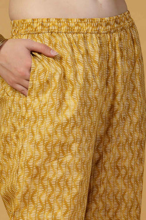 Yellow Floral Printed Cotton Kurti Pant Set