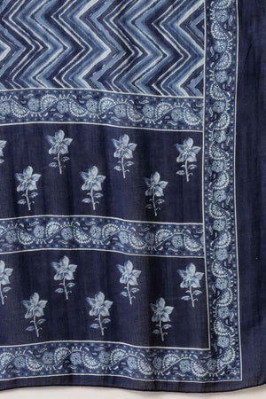 Blue Floral Printed Cotton Kurti Pant Set