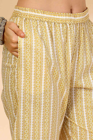 Yellow Floral Printed Cotton Kurti Pant Set