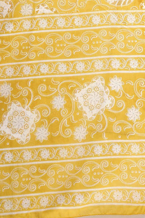 Yellow Floral Printed Cotton Kurti Pant Set