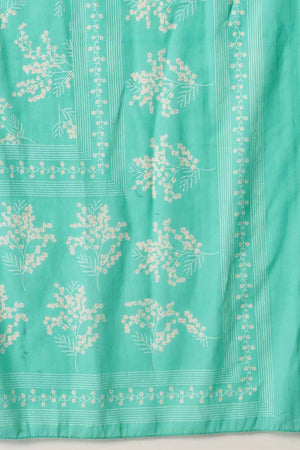 Turquoise Floral Printed Cotton Anarkali Suit Set