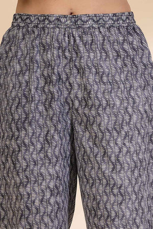 Grey Floral Printed Cotton Anarkali Suit Set