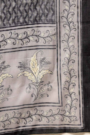 Grey Floral Printed Cotton Anarkali Suit Set