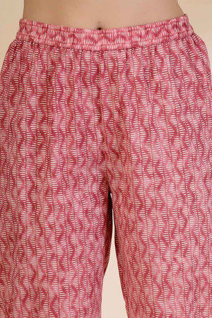 Pink Floral Printed Cotton Anarkali Suit Set