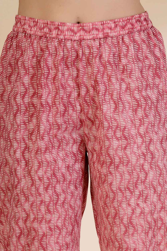 Pink Floral Printed Cotton Anarkali Suit Set