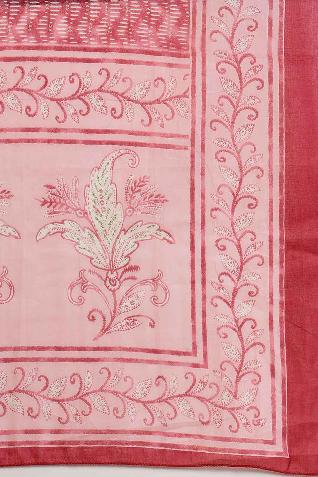 Pink Floral Printed Cotton Anarkali Suit Set