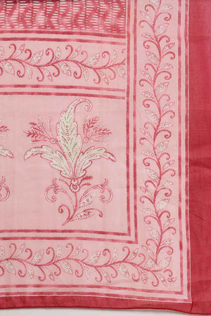 Pink Floral Printed Cotton Anarkali Suit Set