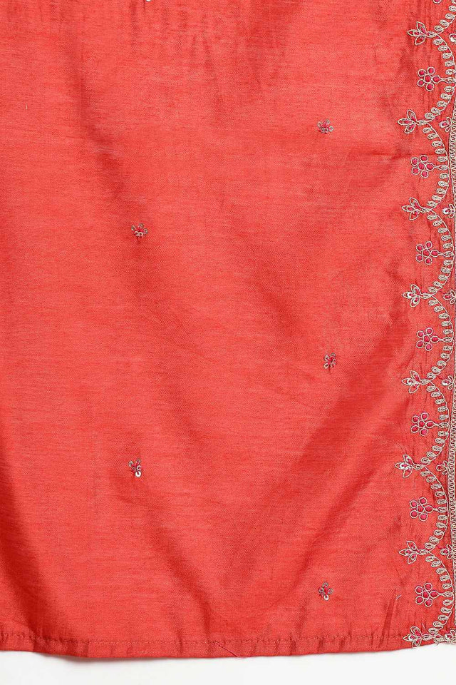 Orange Embroidery Silk Blend Kurti Pant Set