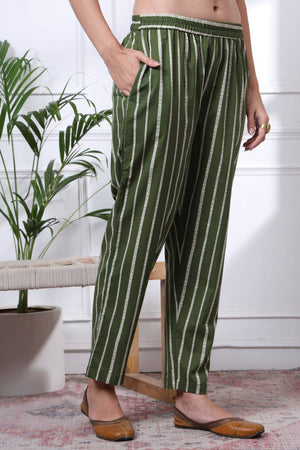 Green Floral Printed Cotton Straight Cut Suit Set