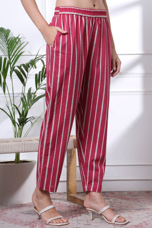 Pink Floral Printed Cotton Straight Cut Suit Set