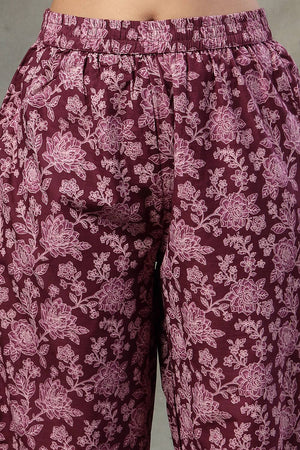 Violet Floral Printed Cotton Straight Cut Suit Set