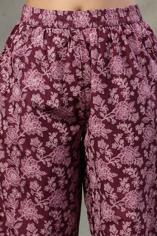 Violet Floral Printed Cotton Straight Cut Suit Set