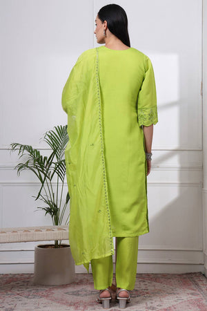 Green Sequin Silk Blend Straight Cut Suit Set