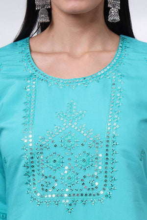 Sea Green Sequin Silk Blend Straight Cut Suit Set