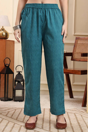 Blue Floral Printed Cotton Anarkali Suit Set