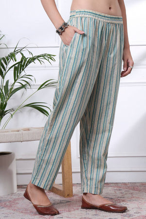 Sea Green Floral Printed Cotton Anarkali Suit Set