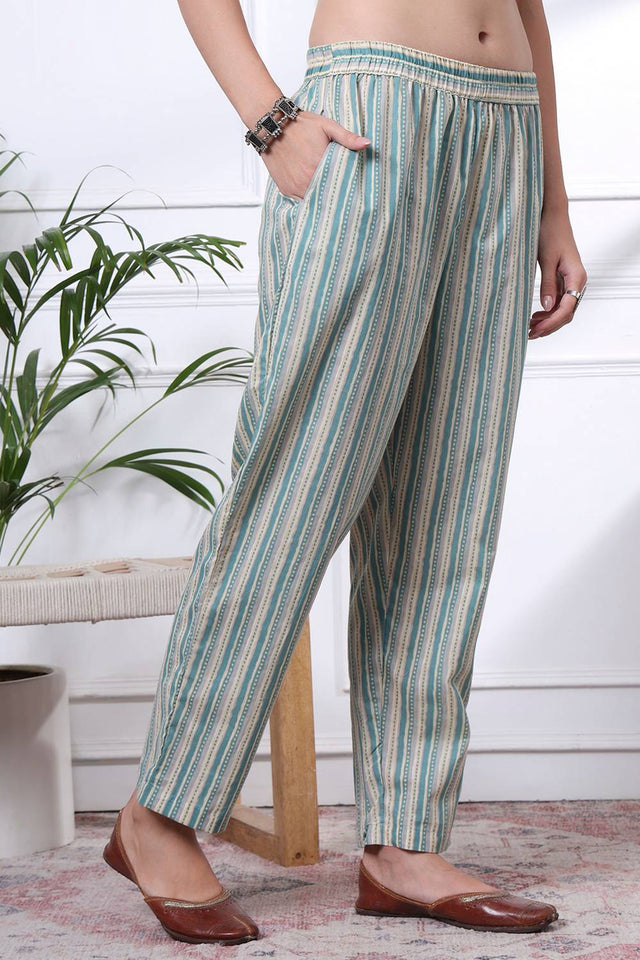 Sea Green Floral Printed Cotton Anarkali Suit Set