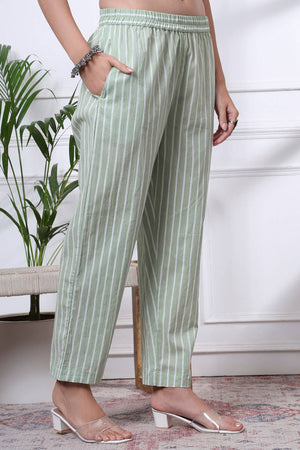 Sea Green Floral Printed Cotton Straight Cut Suit Set