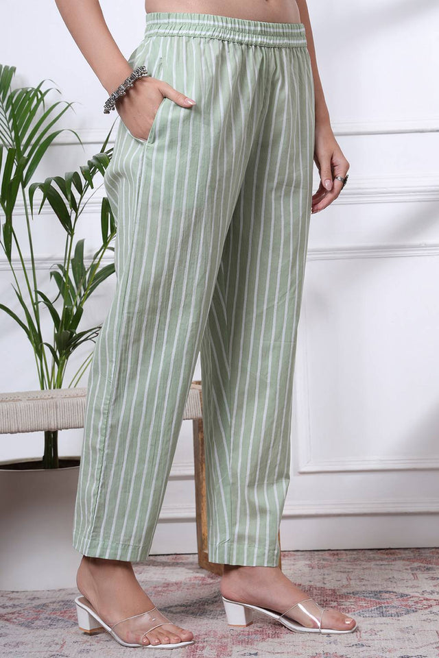 Sea Green Floral Printed Cotton Straight Cut Suit Set