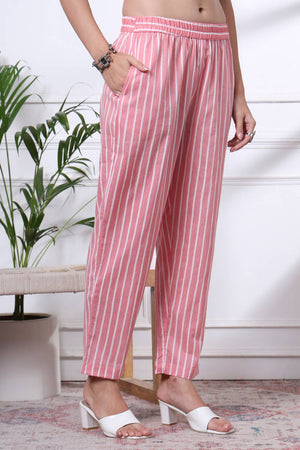 Pink Floral Printed Cotton Straight Cut Suit Set