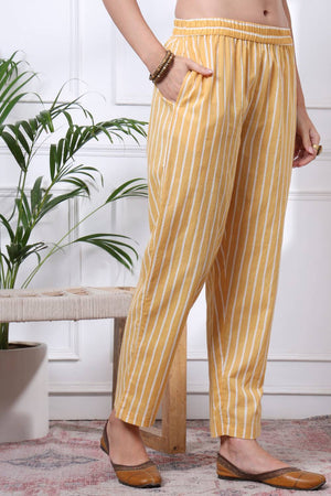 Yellow Floral Printed Cotton Straight Cut Suit Set