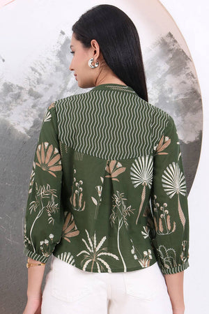 Green Floral Printed Cotton Tops & Tunics