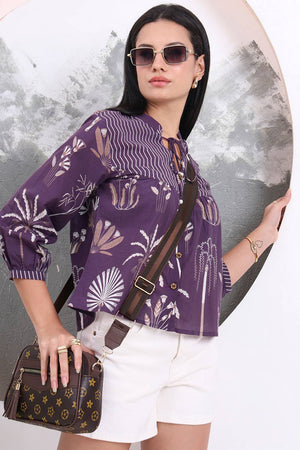 Violet Floral Printed Cotton Tops & Tunics