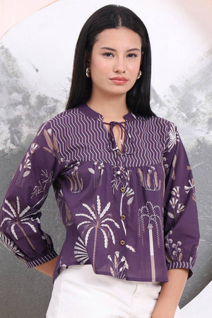Violet Floral Printed Cotton Tops & Tunics