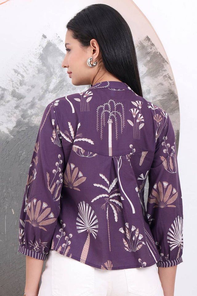 Violet Floral Printed Cotton Tops & Tunics