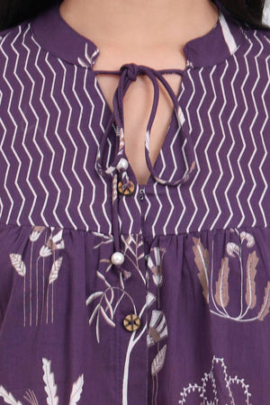 Violet Floral Printed Cotton Tops & Tunics