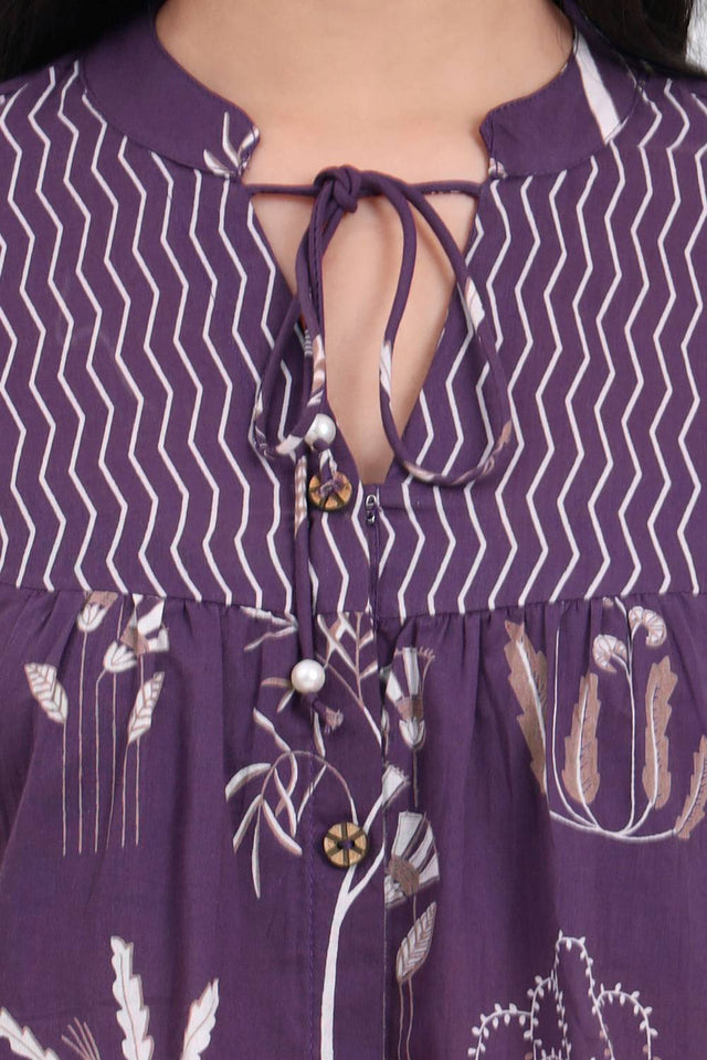 Violet Floral Printed Cotton Tops & Tunics