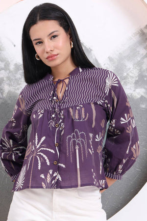 Violet Floral Printed Cotton Tops & Tunics