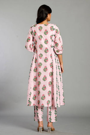Pink Floral Printed Cotton Straight Cut Suit Set