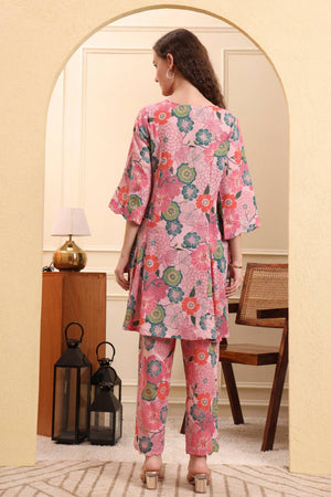 Multi Color Floral Printed Cotton Straight Cut Suit Set