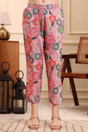 Multi Color Floral Printed Cotton Straight Cut Suit Set