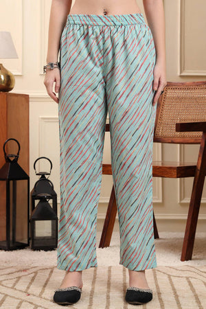 Blue Floral Printed Cotton Anarkali Suit Set