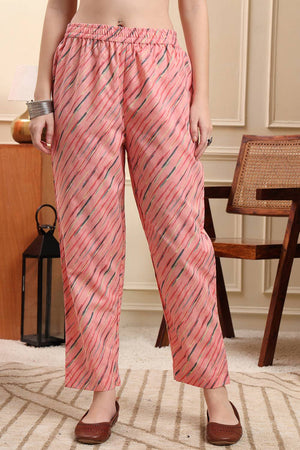 Pink Floral Printed Cotton Anarkali Suit Set