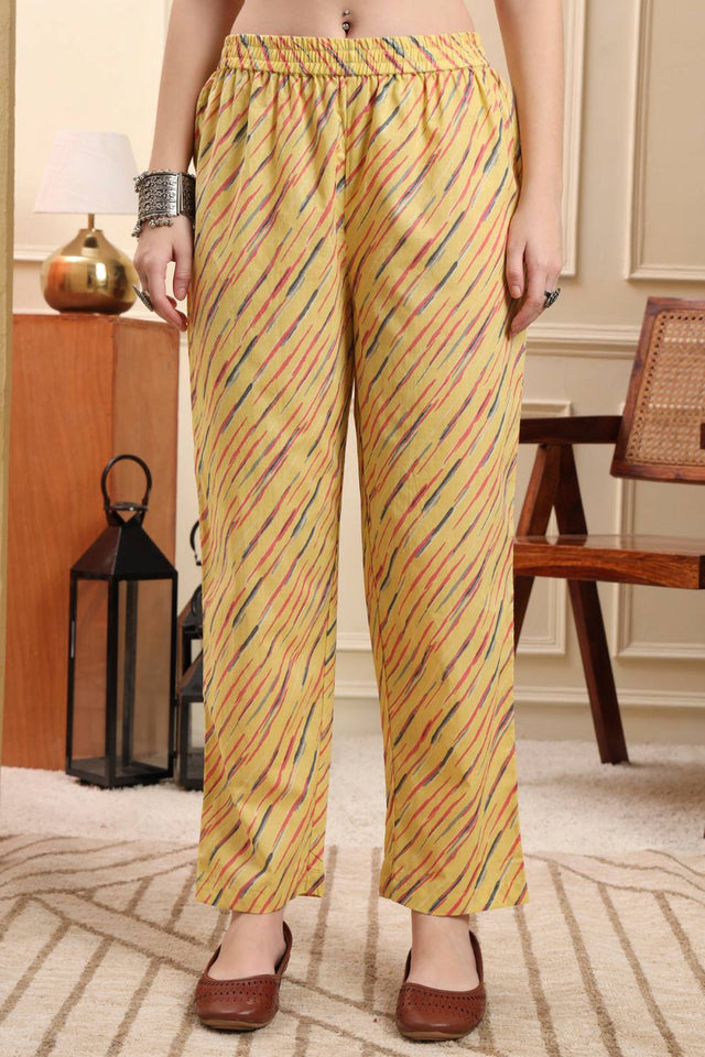 Yellow Floral Printed Cotton Anarkali Suit Set