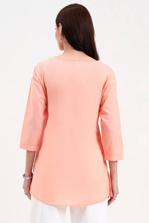 Peach Embroidered Cotton Tops & Tunics