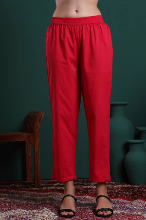 Dark Pink Floral Printed Cotton Straight Cut Suit Set